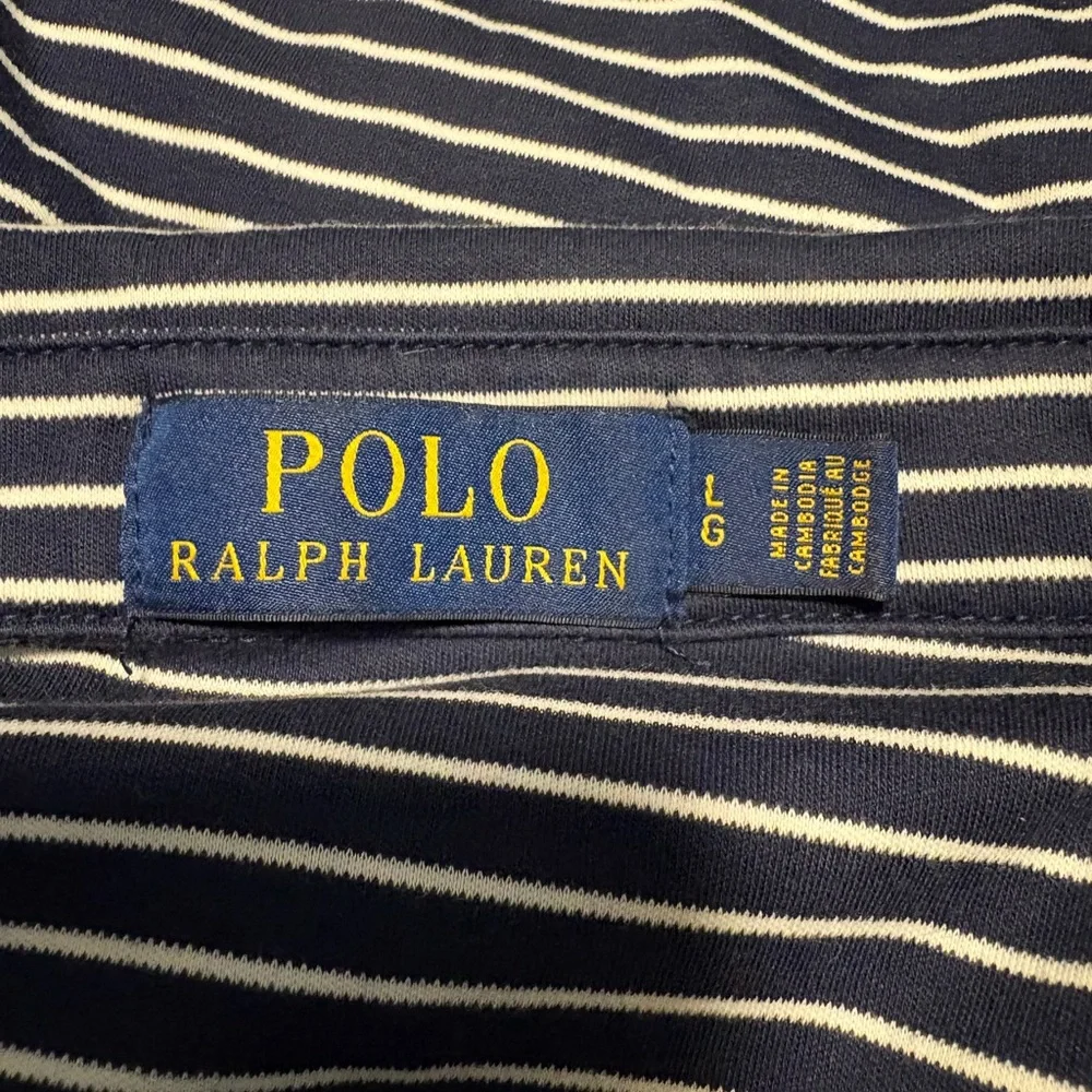 Men’s Polo Ralph Lauren Navy and White Striped Polo Shirt L